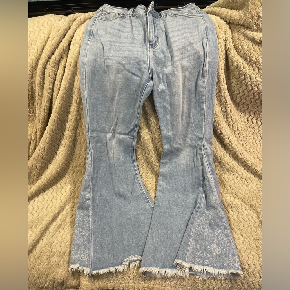 SIZE 7/27 KANCAN ESTILO JEANS HIGH RISE EXTREME FLARE HIPPIE BOHO FUNKY